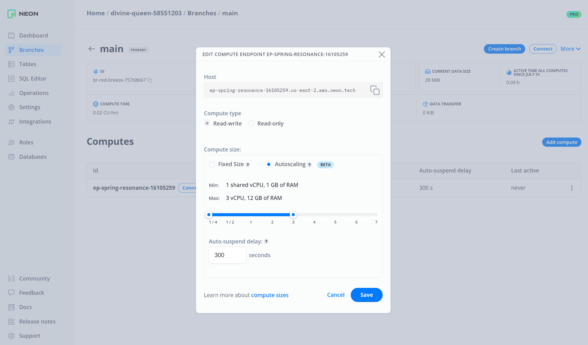 Autoscaling edit settings